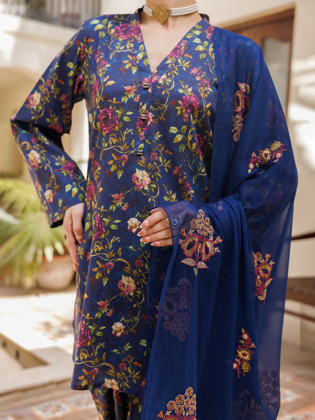 Blue Lawn Stitched 3PC - ALP-3PS-2595