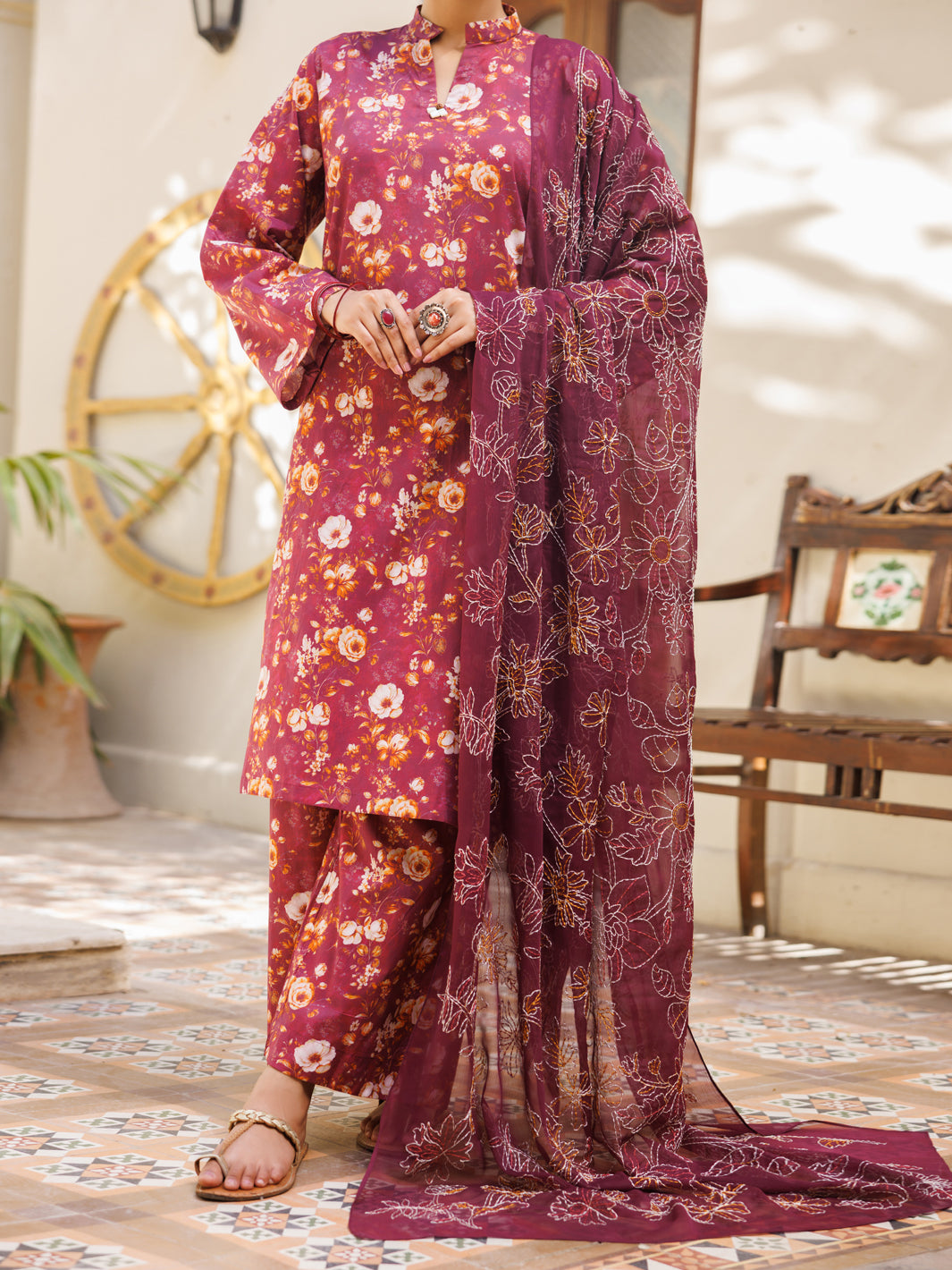 Maroon Lawn Stitched 3Pc - ALP-3PS-2597