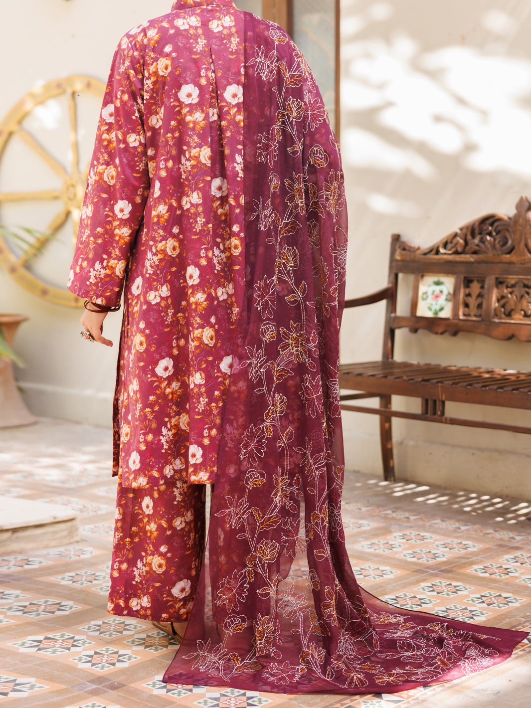 Maroon Lawn Stitched 3Pc - ALP-3PS-2597