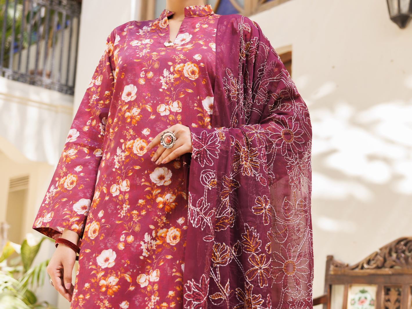 Maroon Lawn Stitched 3Pc - ALP-3PS-2597