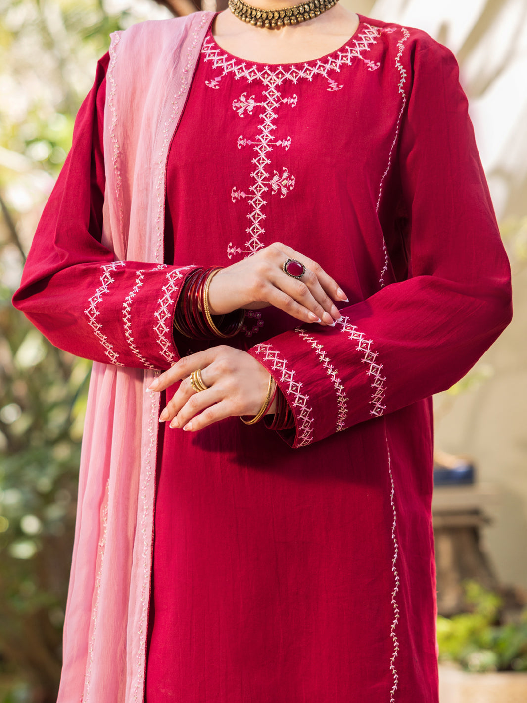 Maroon Cotton Stitched 3Pc - ALP-3PS-2599