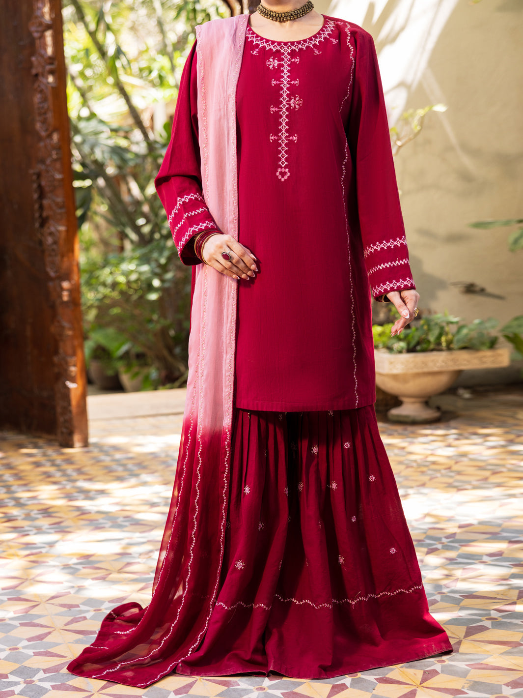 Maroon Cotton Stitched 3Pc - ALP-3PS-2599