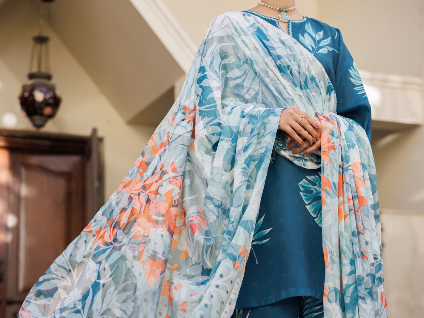 Teal Poly Lawn Stitched 3 Piece - ALP-3PS-2603