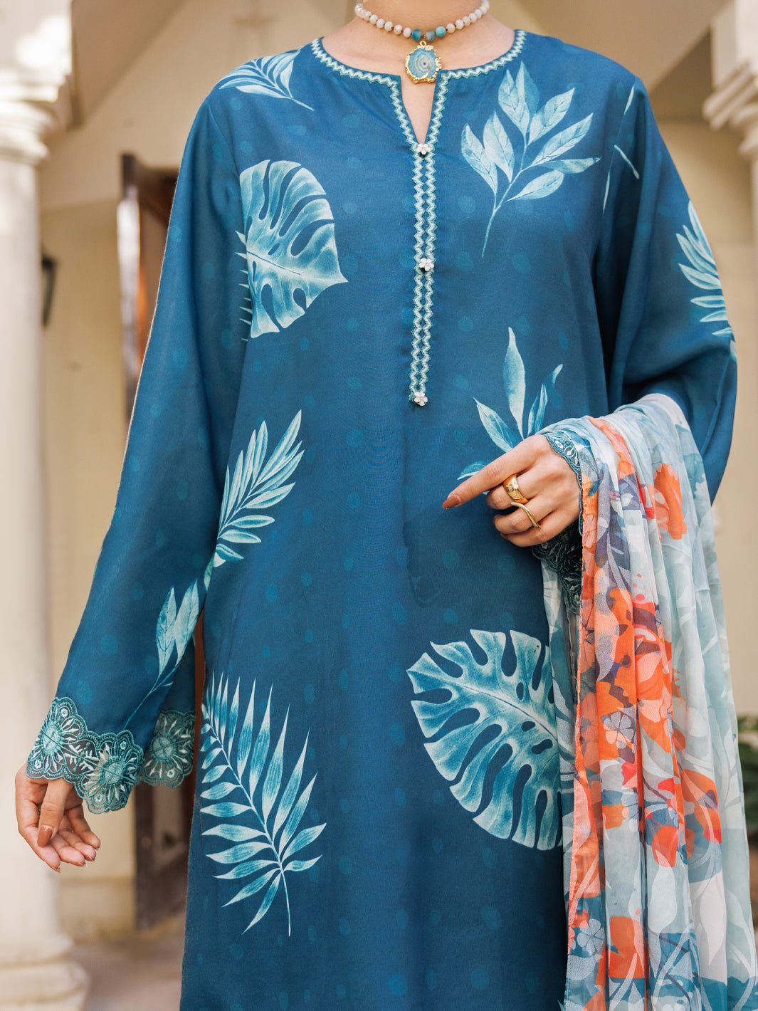 Teal Poly Lawn Stitched 3 Piece - ALP-3PS-2603