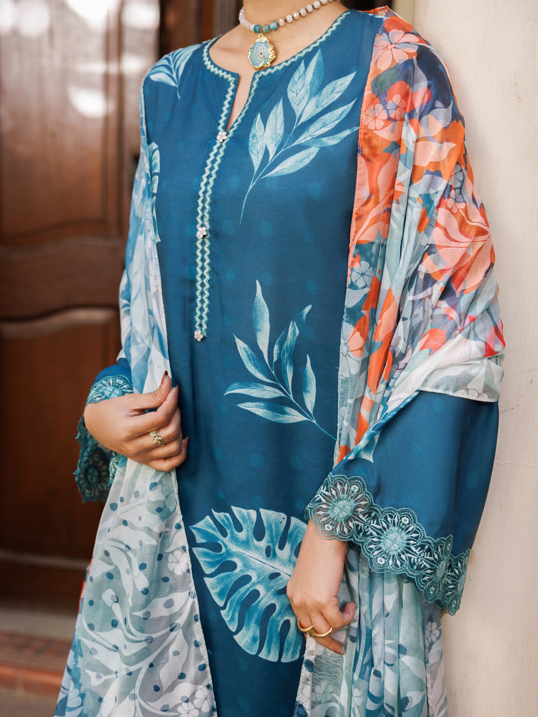 Teal Poly Lawn Stitched 3 Piece - ALP-3PS-2603