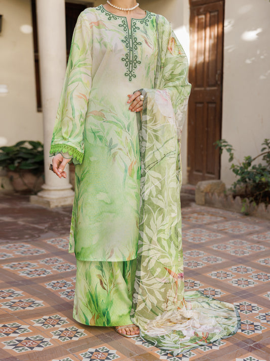Light Green Silk Lawn Stitched 3 Piece - ALP-3PS-2605