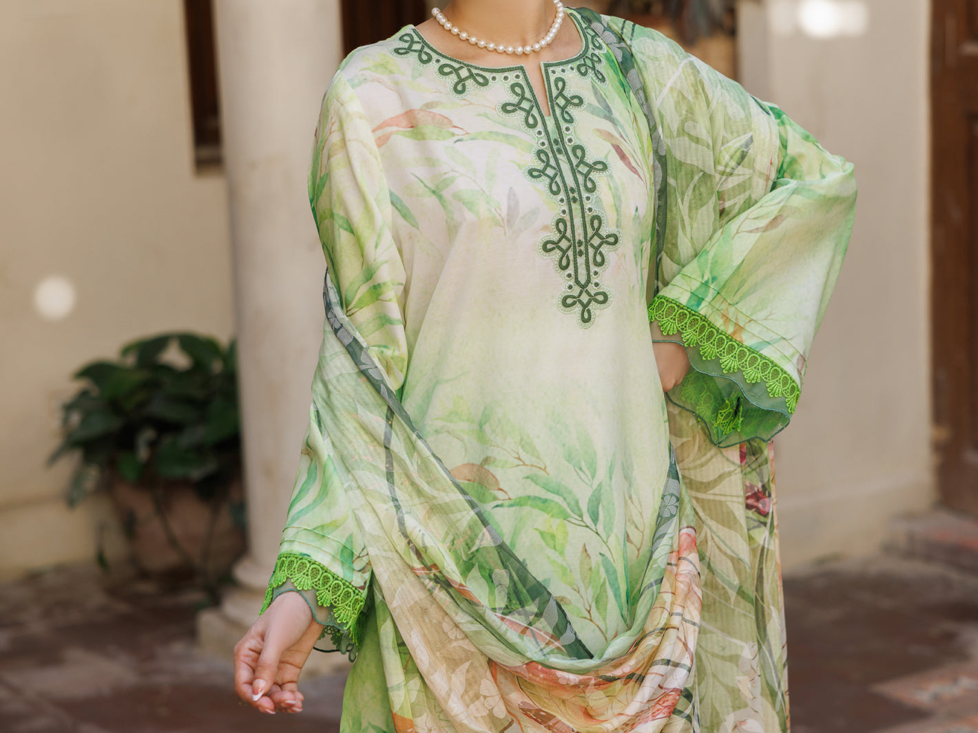 Light Green Poly Lawn Stitched 3 Piece - ALP-3PS-2605