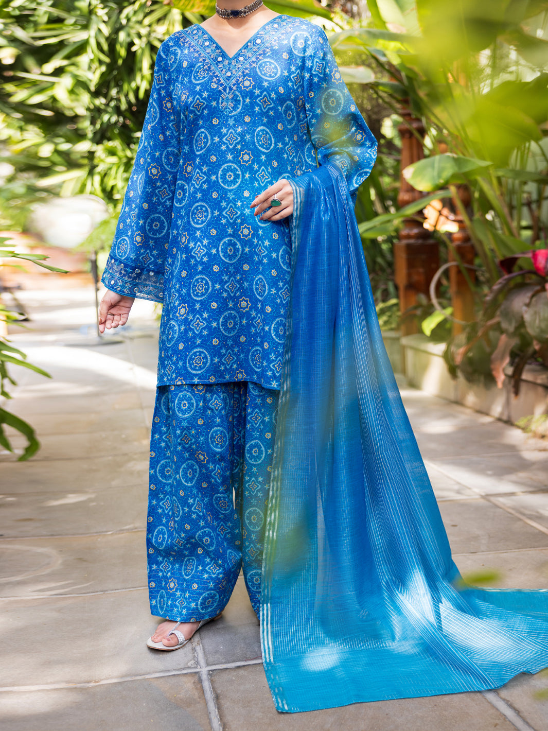 Blue Lawn Stitched 3PC - ALP-3PS-2608