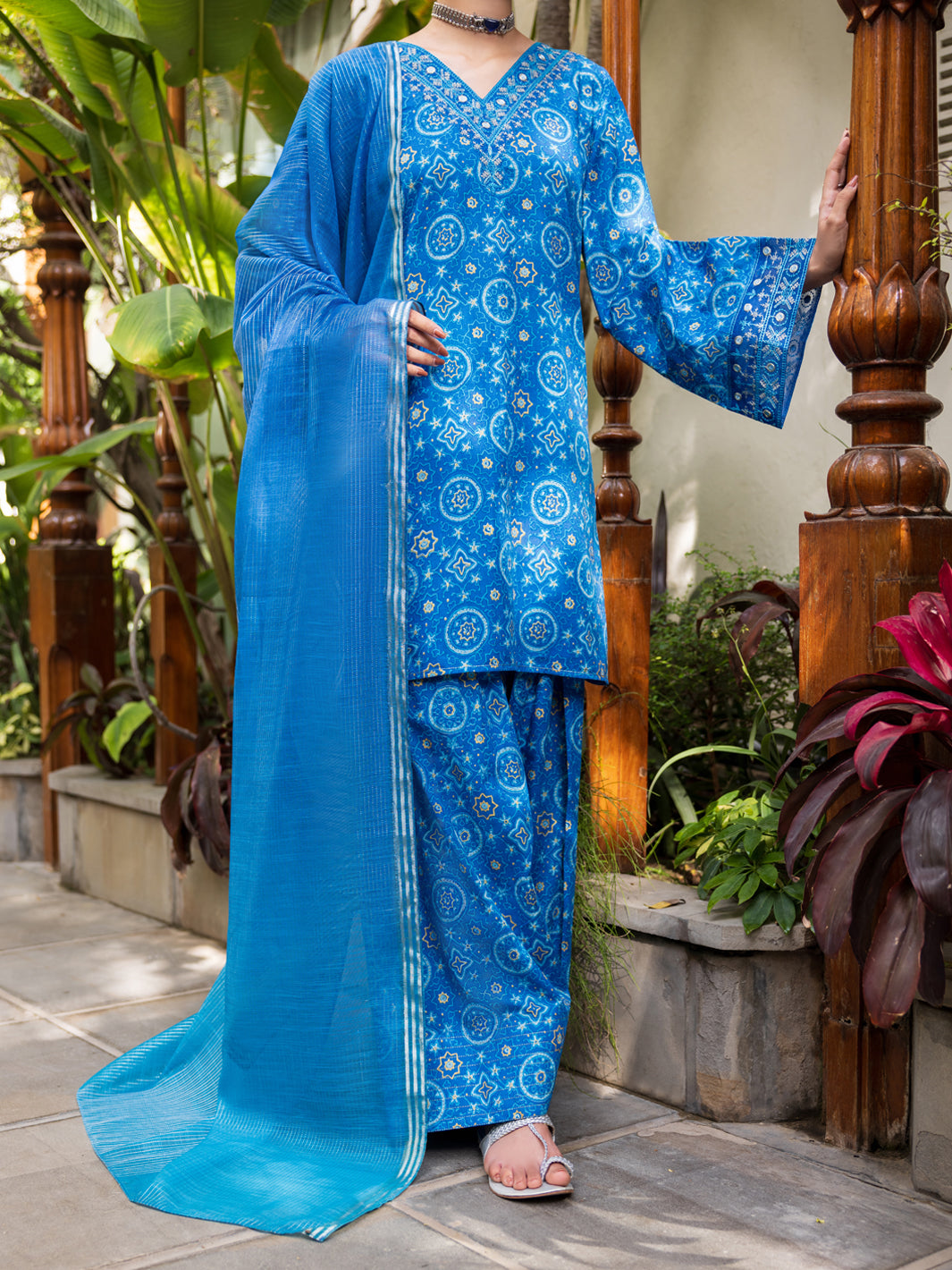 Blue Lawn Stitched 3PC - ALP-3PS-2608