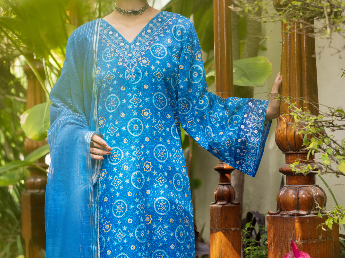 Blue Lawn Stitched 3PC - ALP-3PS-2608