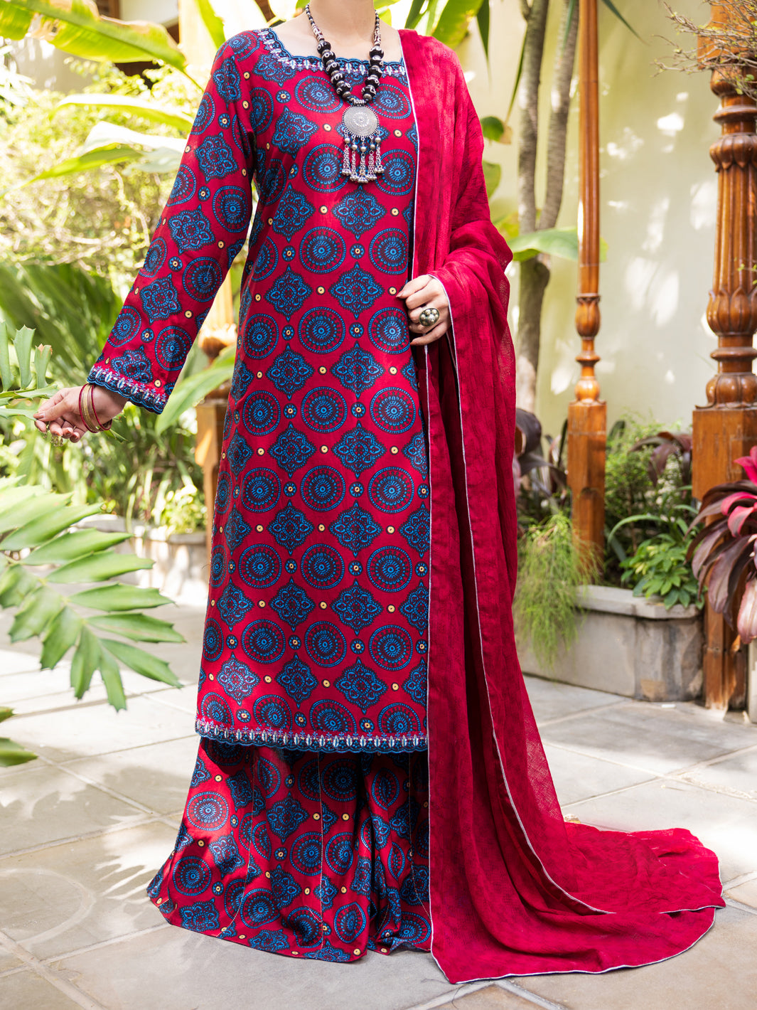 Maroon Cotton Stitched 3PC - ALP-3PS-2609