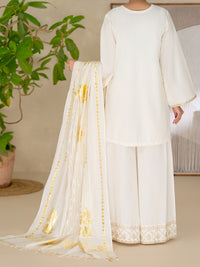 Off White Yarn Dyed Lurex Stitched 3 Piece - ALP-3PS-2616
