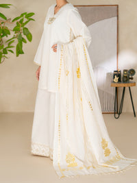 Off White Yarn Dyed Lurex Stitched 3 Piece - ALP-3PS-2616