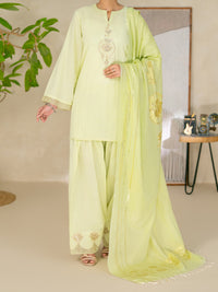 Light Green Golden Zari Dobby Stitched 3Pc - ALP-3PS-2618
