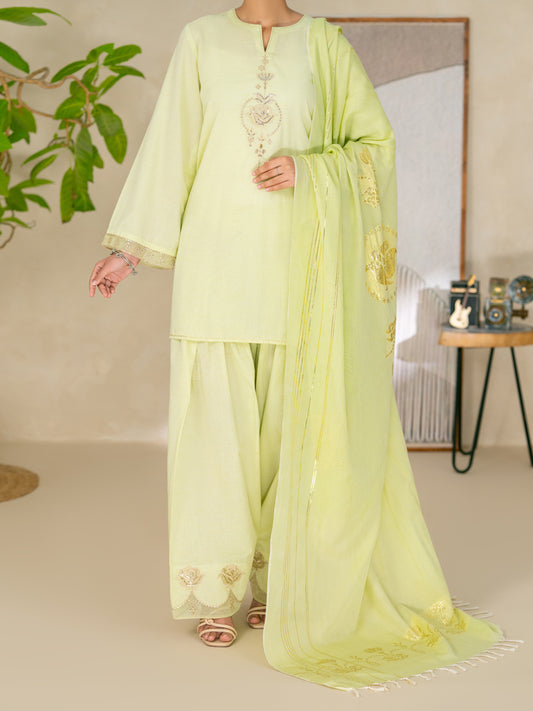 Light Green Golden Zari Dobby Stitched 3Pc - ALP-3PS-2618