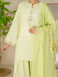 Light Green Golden Zari Dobby Stitched 3Pc - ALP-3PS-2618