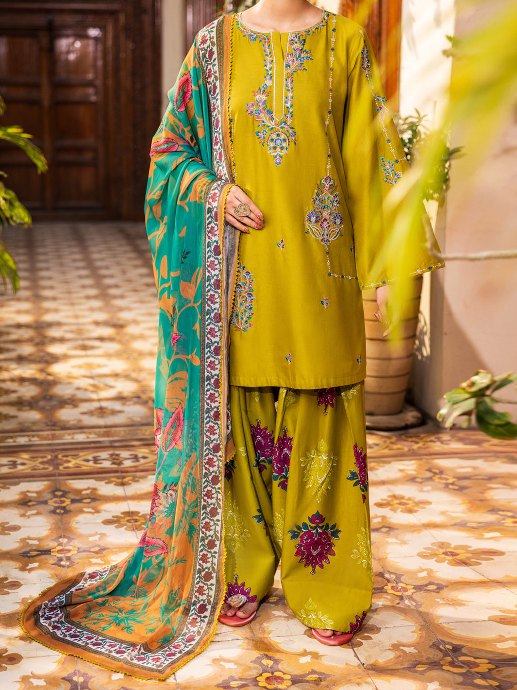 Green Cotton Stitched 3PC - ALP-3PS-2628