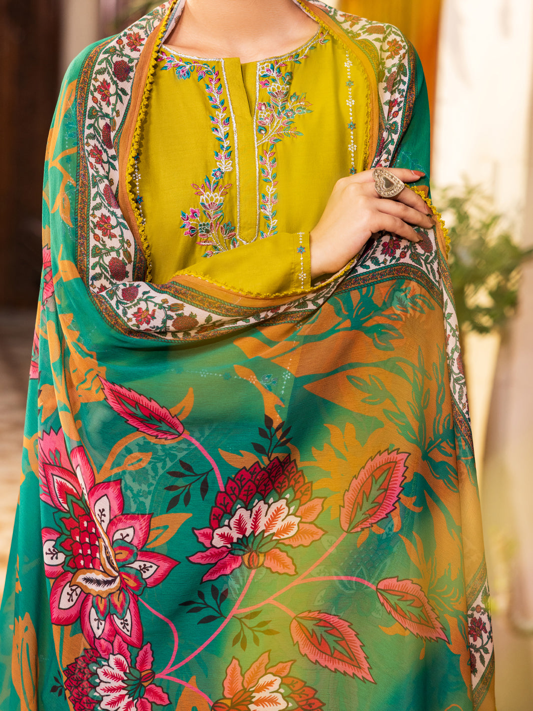 Green Cotton Stitched 3PC - ALP-3PS-2628
