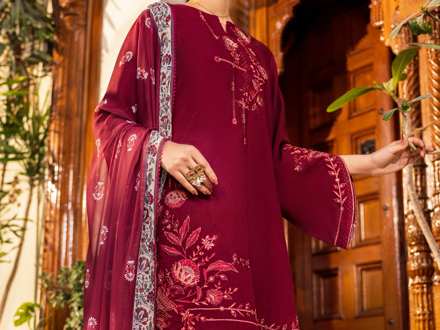 Maroon Cotton Stitched 3 Piece - ALP-3PS-2629
