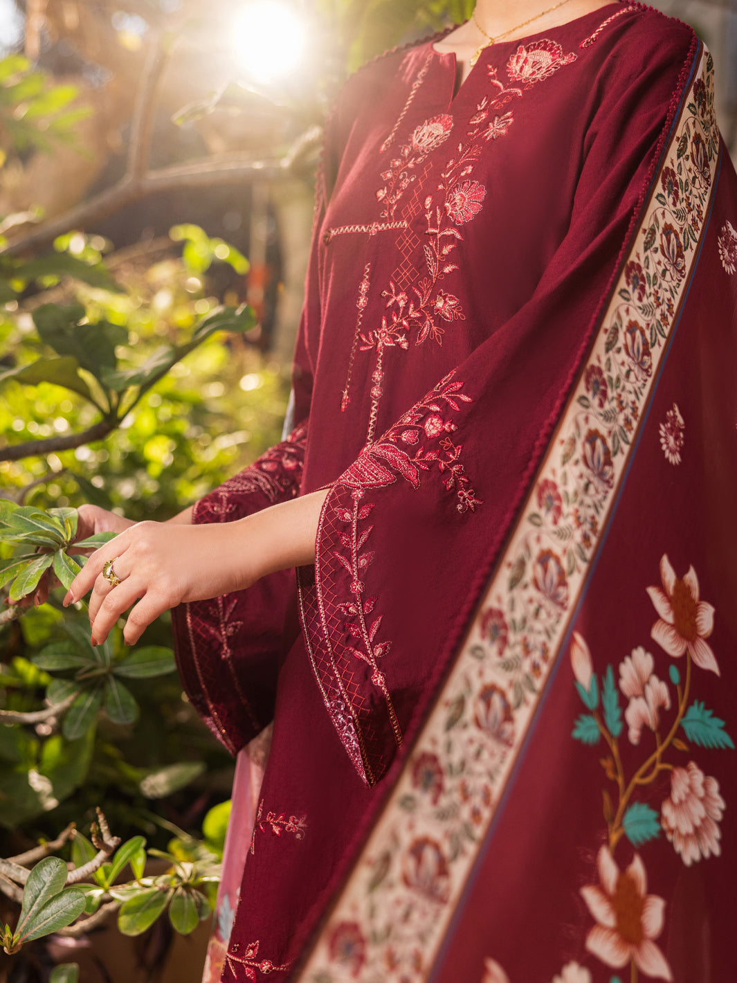 Maroon Cotton Stitched 3 Piece - ALP-3PS-2629