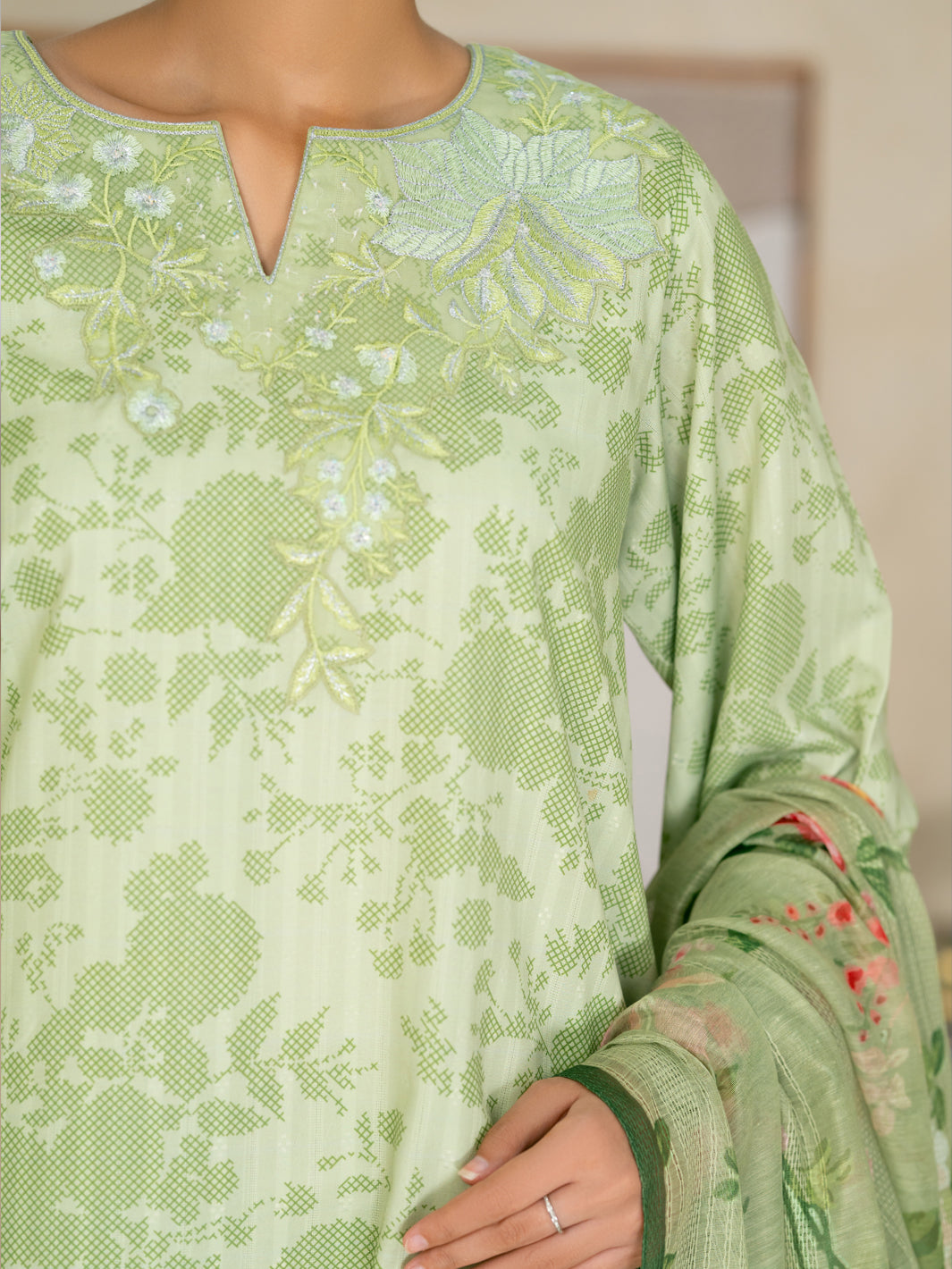 Green Swiss Jacquard 3Pc Stitched - ALP-3PS-2632