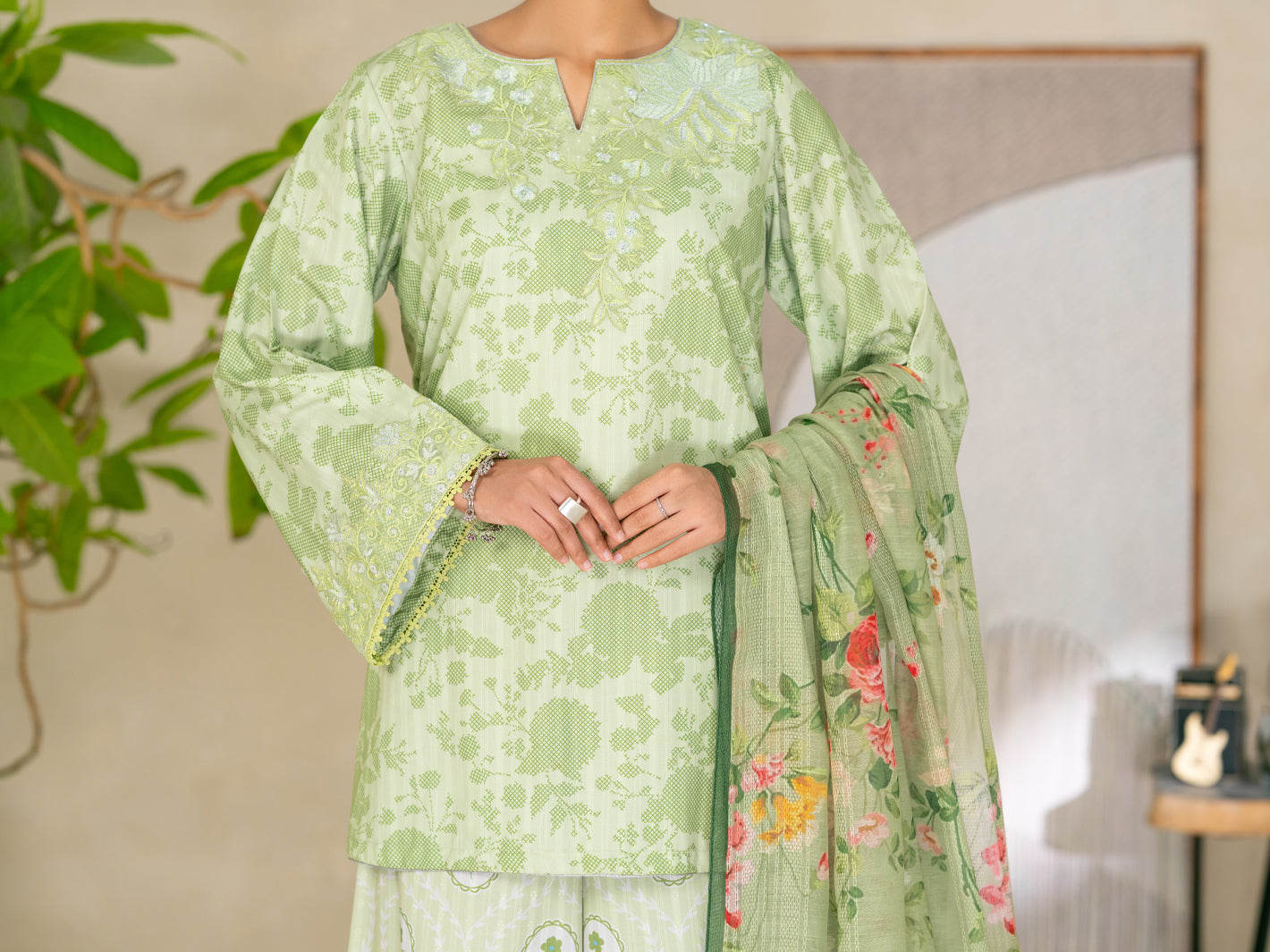 Green Swiss Jacquard 3Pc Stitched - ALP-3PS-2632