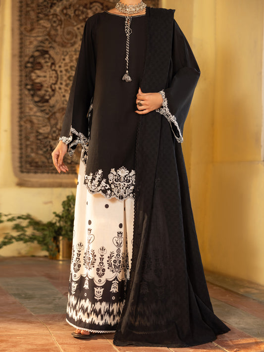 Black & White Cotton Stitched 3 Piece - ALP-3PS-2636