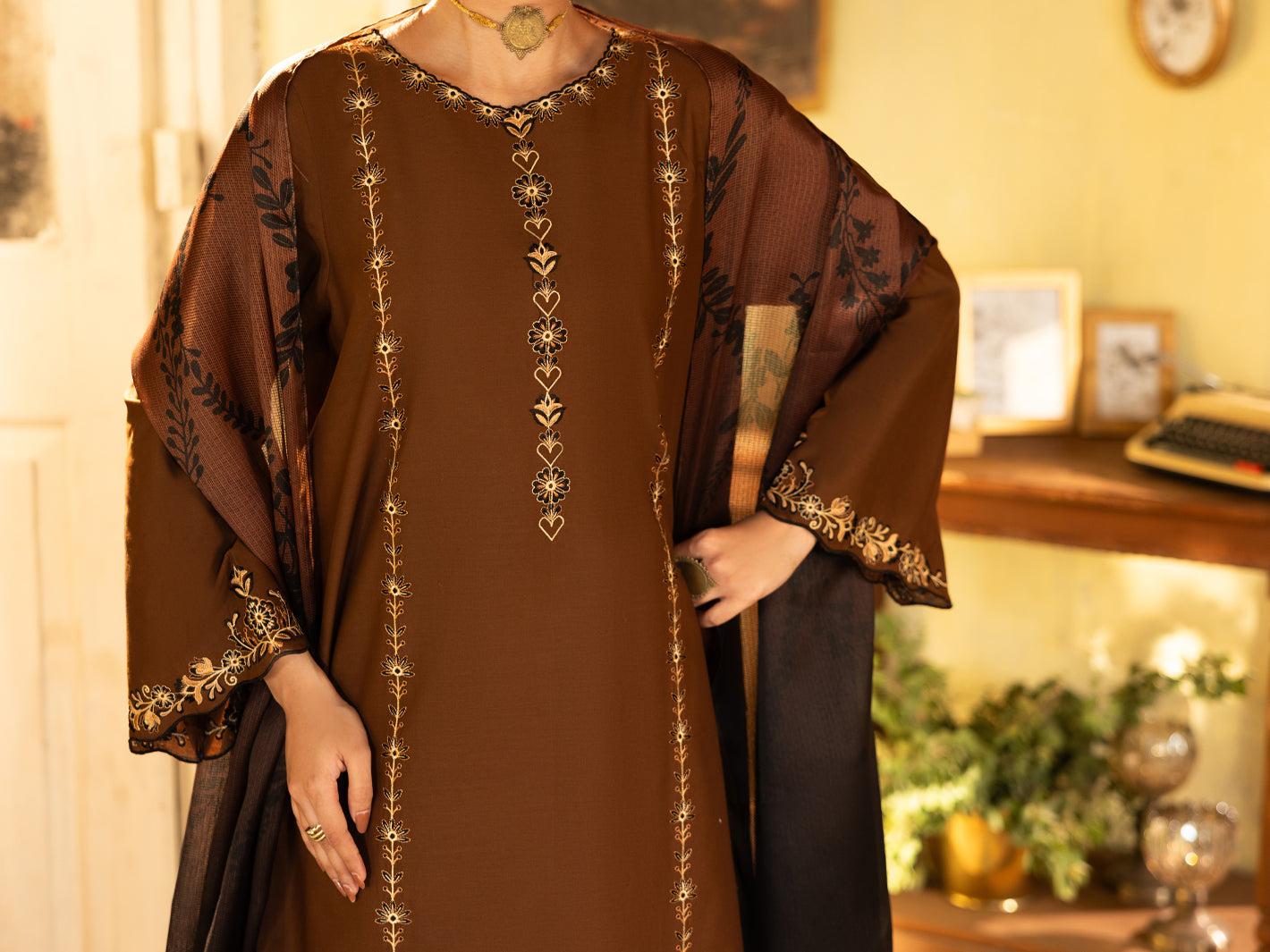 Brown Cotton Stitched 3 Piece - ALP-3PS-2637