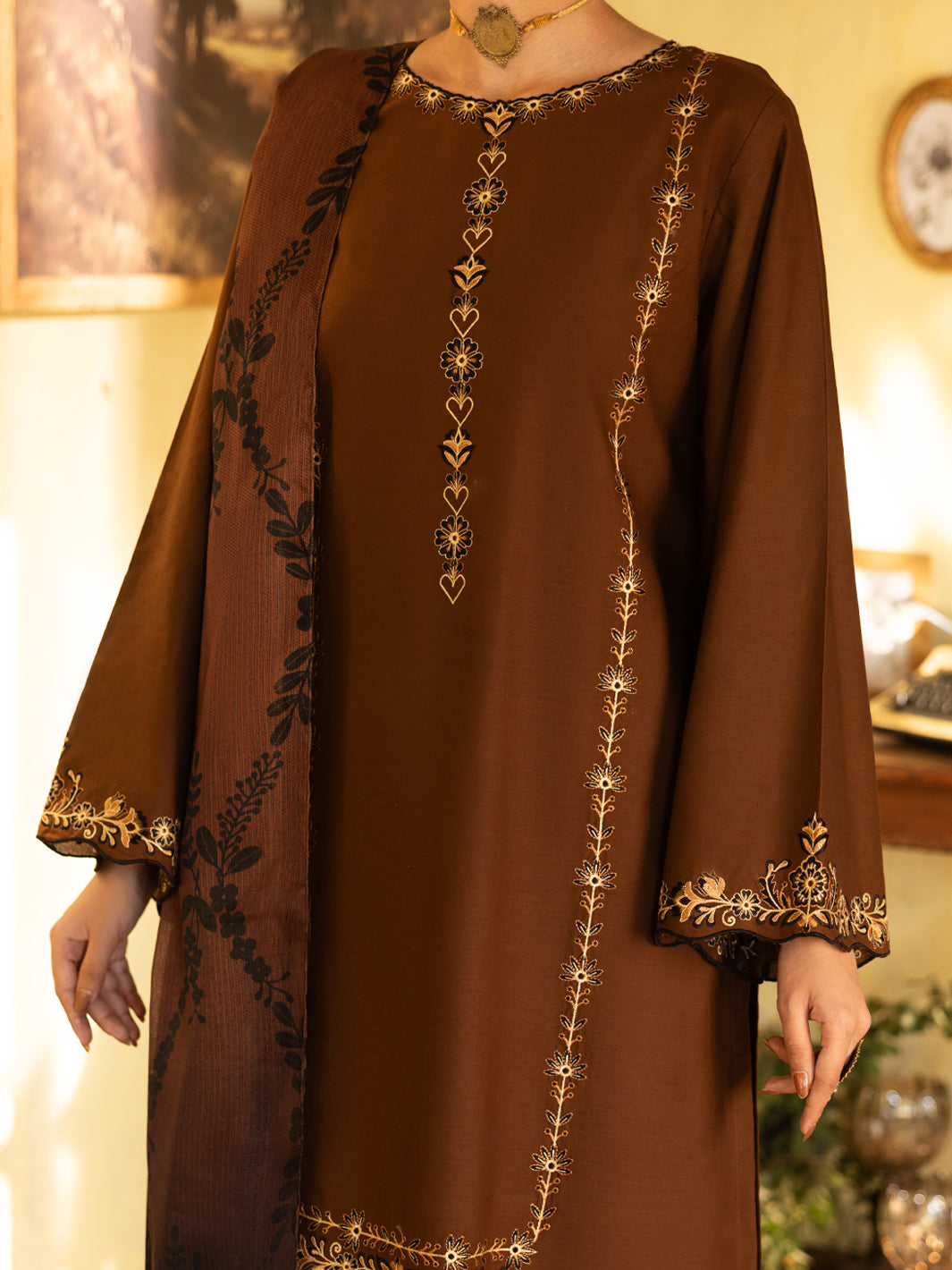Brown Cotton Stitched 3 Piece - ALP-3PS-2637
