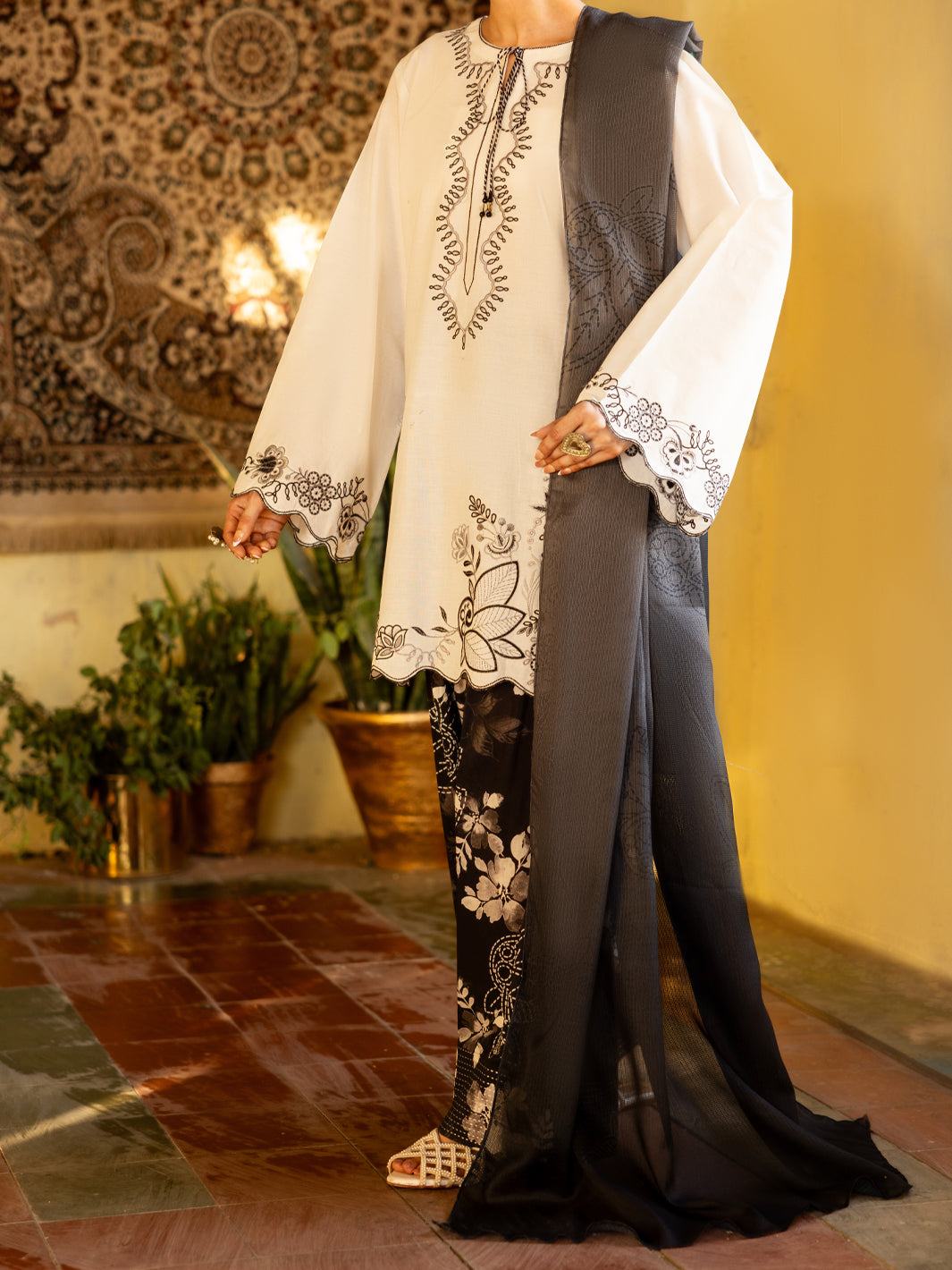 Black & White Cotton Stitched 3 Piece - ALP-3PS-2638