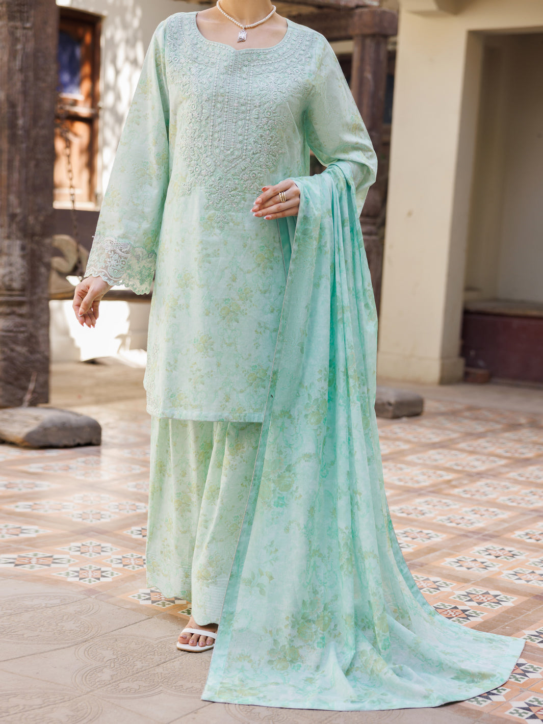 Light Green Stitched 3 Piece - ALP-3PS-2639
