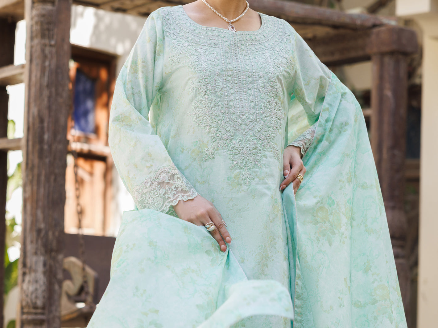 Light Green Stitched 3 Piece - ALP-3PS-2639