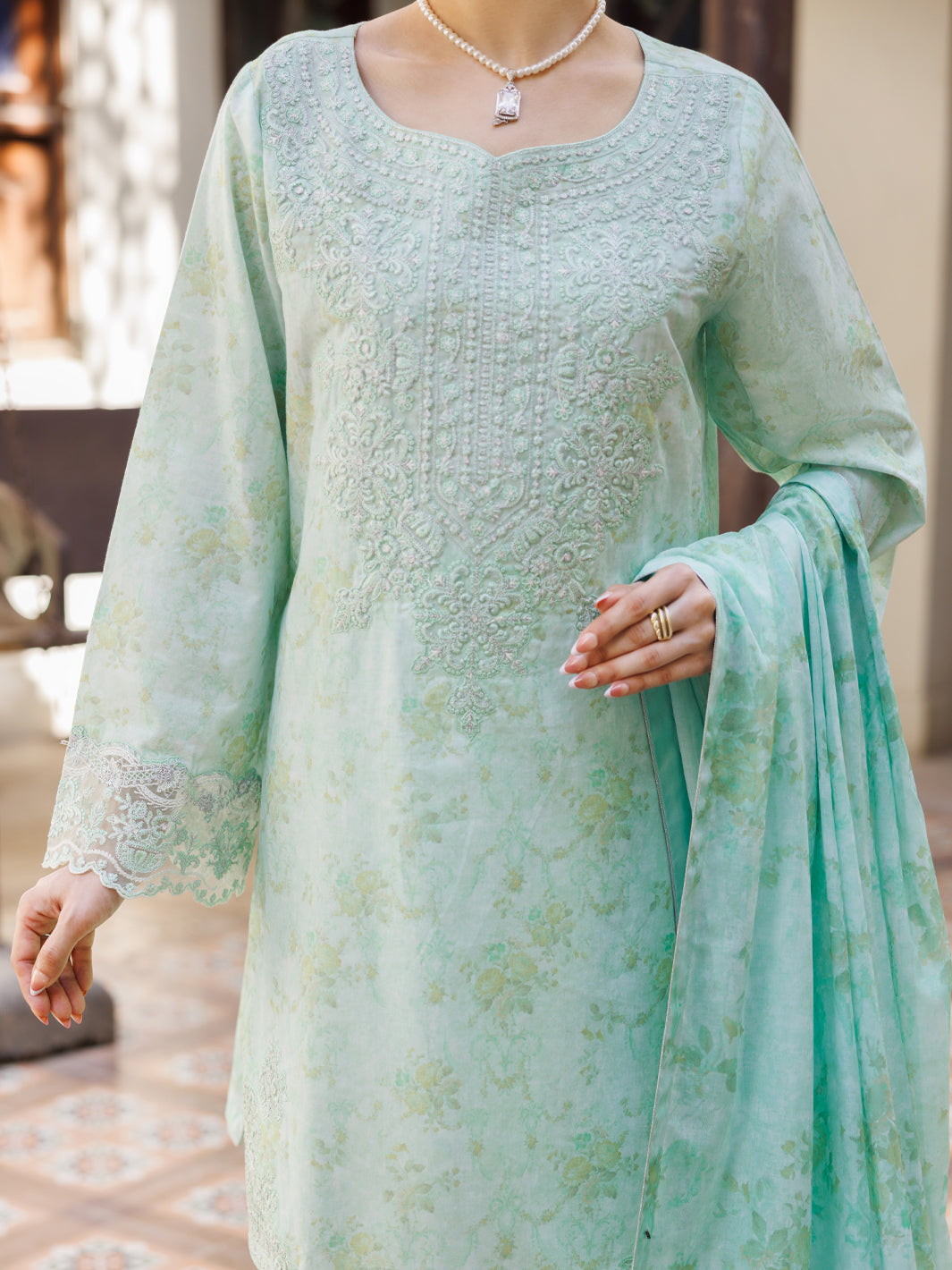 Light Green Stitched 3 Piece - ALP-3PS-2639