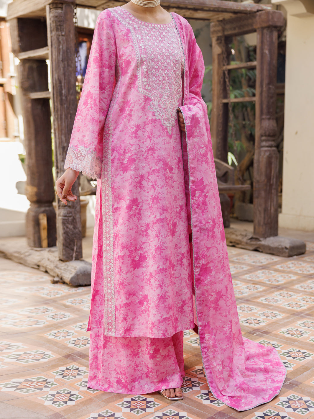Pink Lawn Stitched 3Pc  - Women Stitched 3 Piece | ALMIRAH