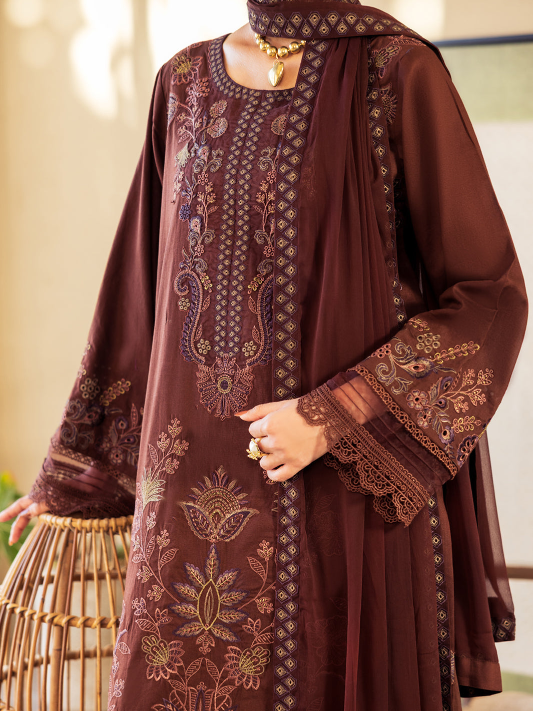 Brown Lawn Stitched 3Pc - ALP-3PS-2643
