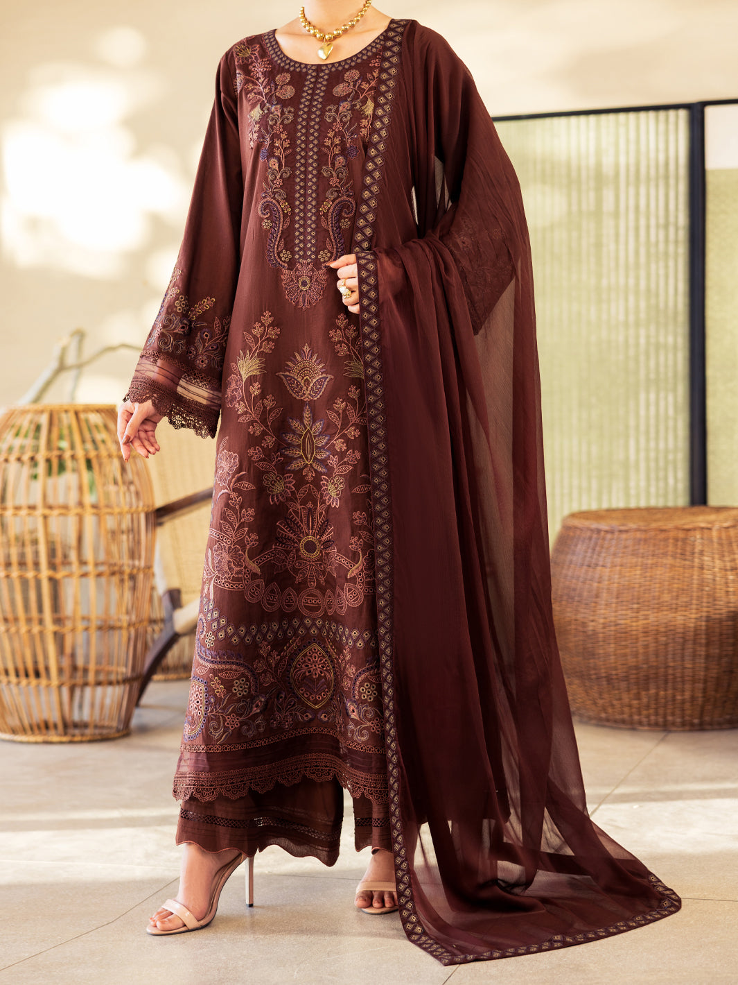 Brown Lawn Stitched 3Pc - ALP-3PS-2643