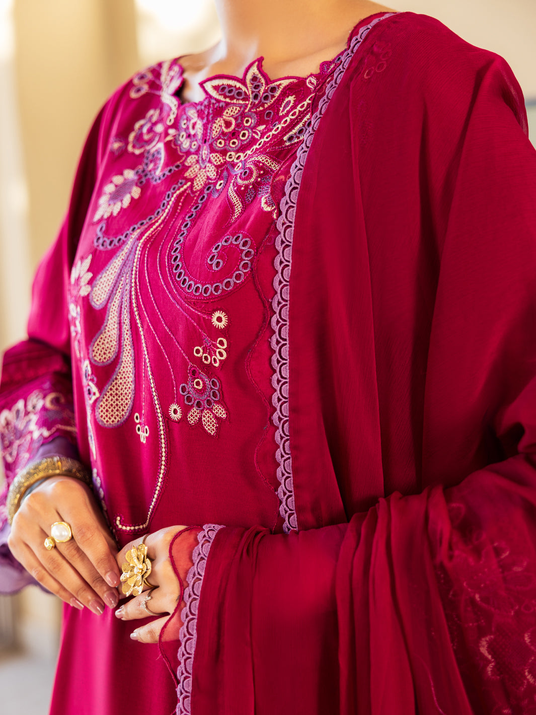 Fuchsia Cotton Stitched 3Pc - ALP-3PS-2644