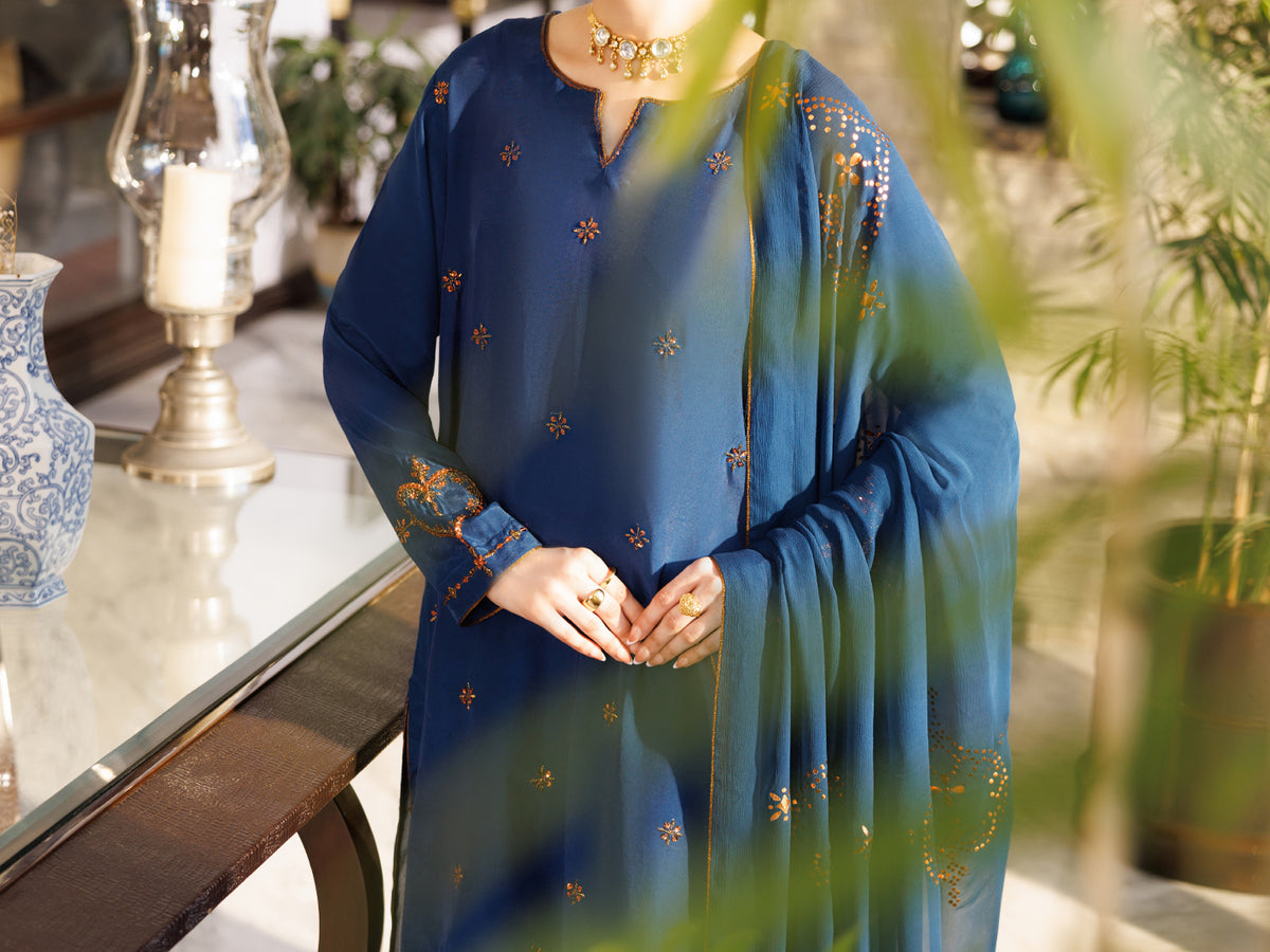 Blue Sheesha Silk 3Pc Stitched - ALP-3PS-2667