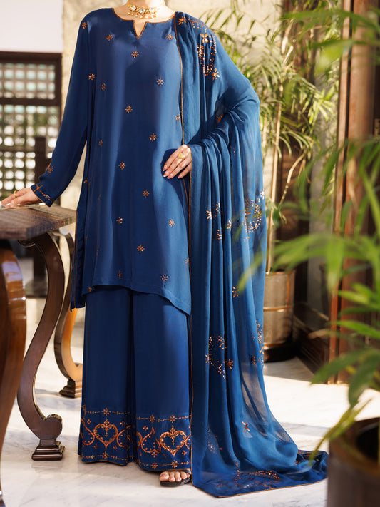 Blue Sheesha Silk 3Pc Stitched - ALP-3PS-2667