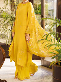 Yellow Viscose Sheesha Silk Stitched 3Pc- ALP-3PS-2670
