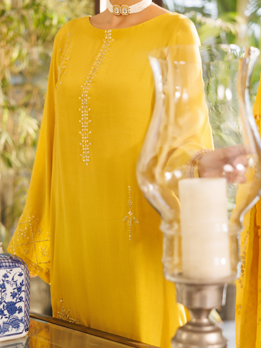 Yellow Viscose Sheesha Silk Stitched 3Pc- ALP-3PS-2670