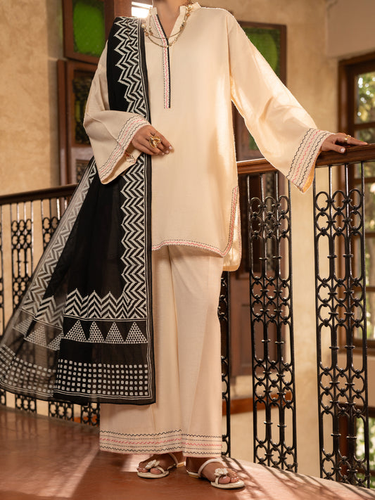 Off White Cotton Stitched 3Pc - ALP-3PS-2674