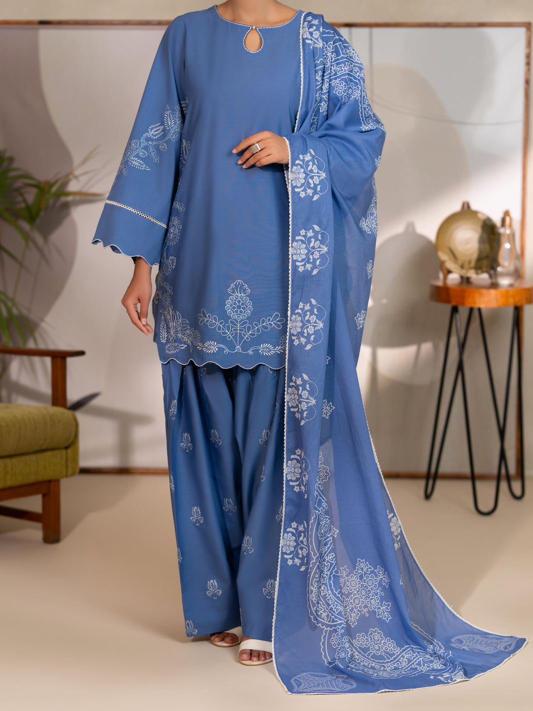 Blue Dyed Lawn Unstitched 3 Piece - ALP-3PS-2689