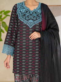 Black Dobby Unstitched 3PC - ALP-3PS-2698