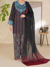 Black Dobby Unstitched 3PC - ALP-3PS-2698