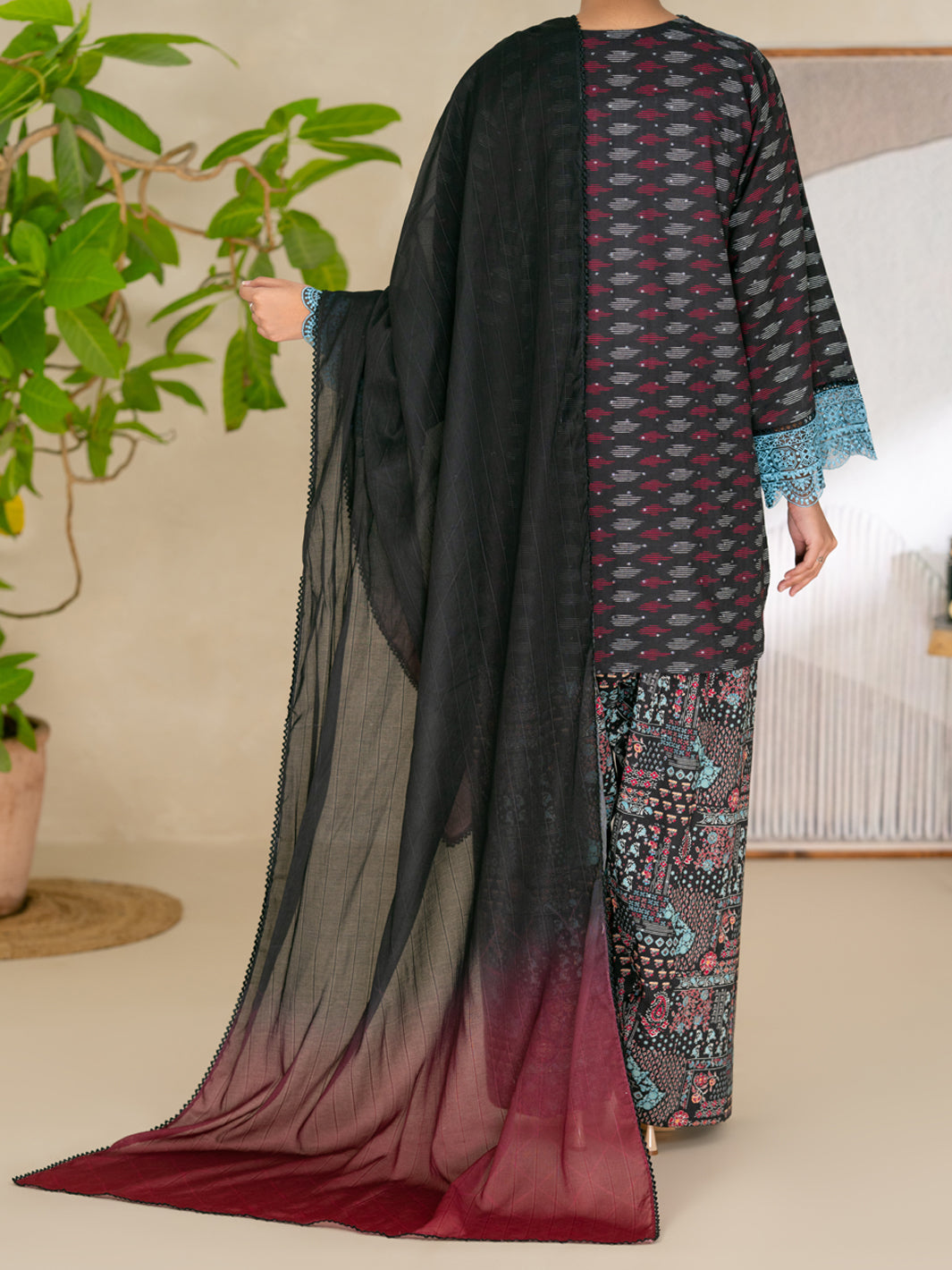 Black Dobby Unstitched 3PC - ALP-3PS-2698