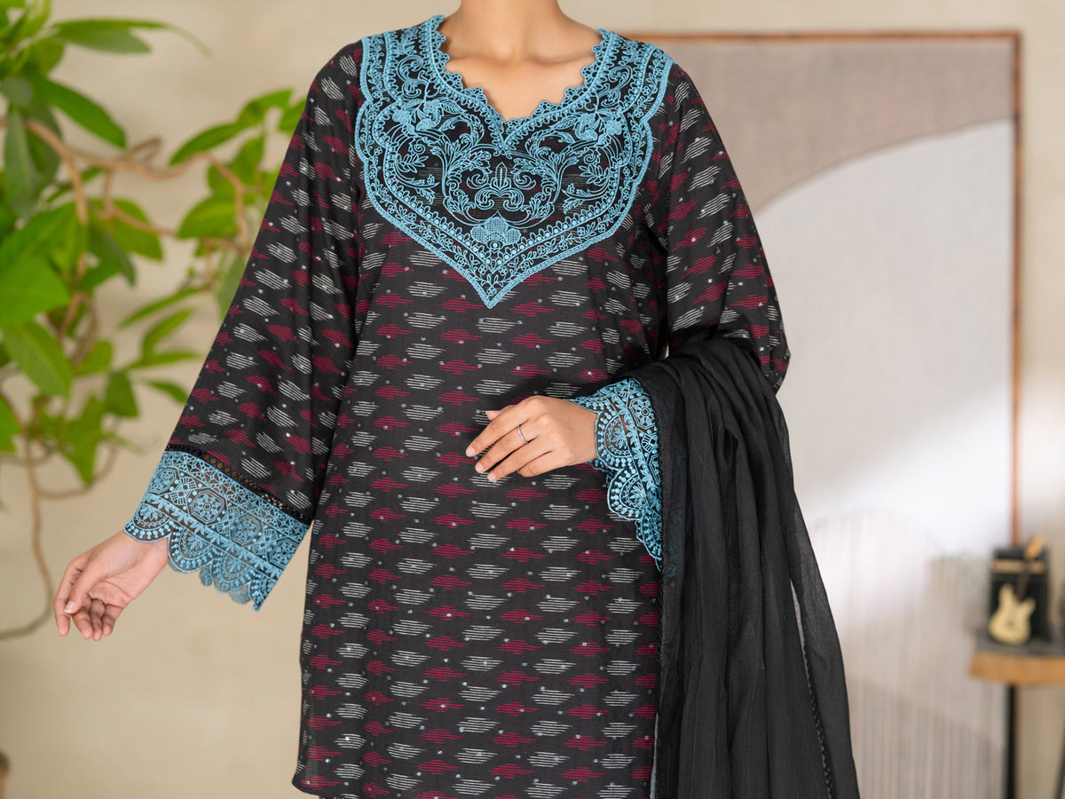 Black Dobby Unstitched 3PC - ALP-3PS-2698
