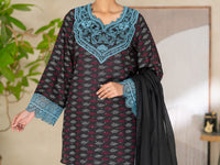 Black Dobby Unstitched 3PC - ALP-3PS-2698