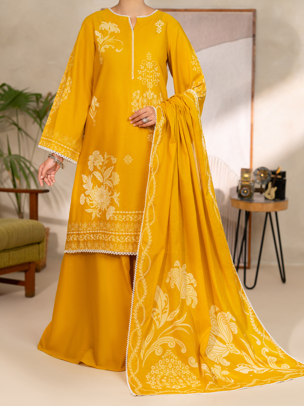 Mustard Lawn Unstitched 3PC  - Women Unstitched 3 Piece | ALMIRAH