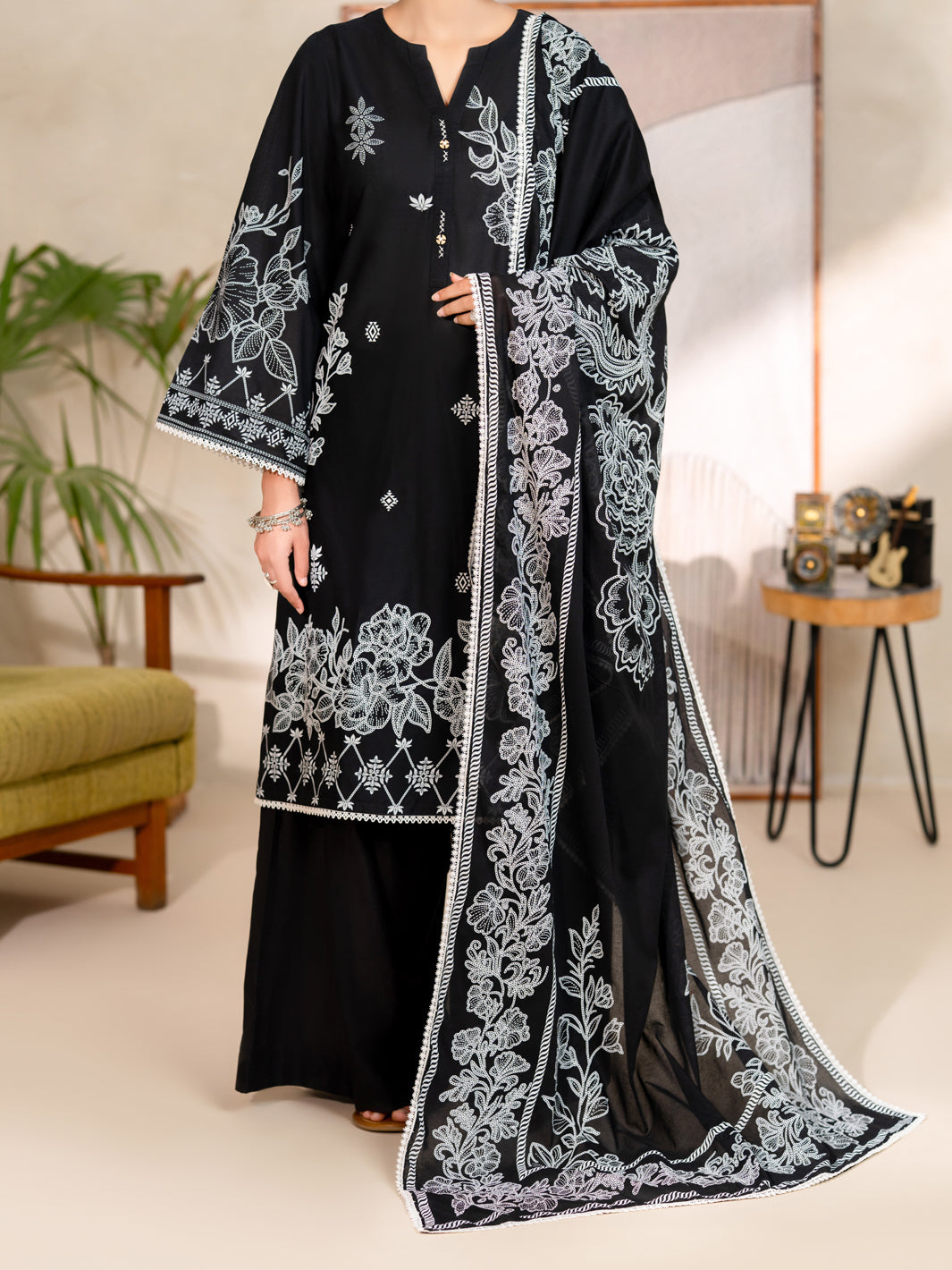 Black Lawn Unstitched 3PC  - Women Unstitched 3 Piece | ALMIRAH